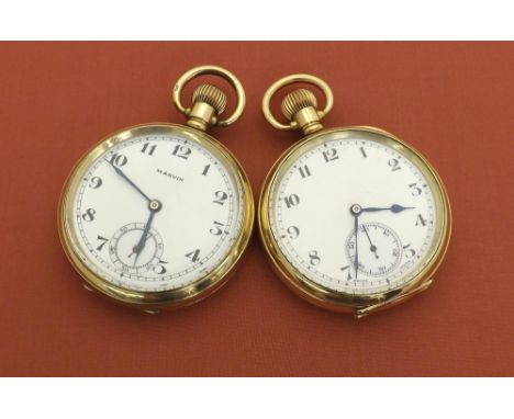 Marvin gold plated lever pocket watch, 17 jewel adjusted movement inscribed 'Breguet HSPG', signed dial with Arabic numerals 