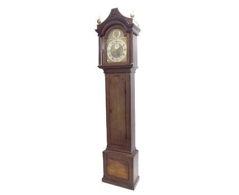 Oak eight day longcase clock with five pillar movement, the 12" brass arched dial signed George Blagdon, Chichester on the si