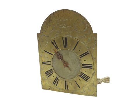 Brass lantern type clock, the 8" brass arched dial signed Henry Baker, Malling to the arch above a chapter ring enclosing a m
