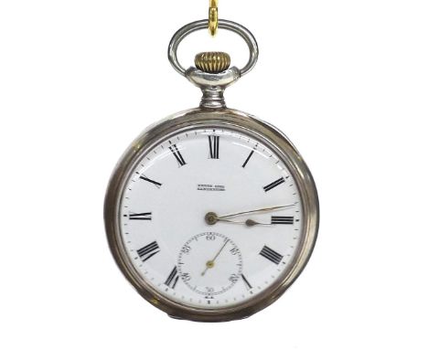 Zenith white metal (0.800) lever pocket watch, movement no. 2153582, the signed dial with Roman numerals and subsidiary secon