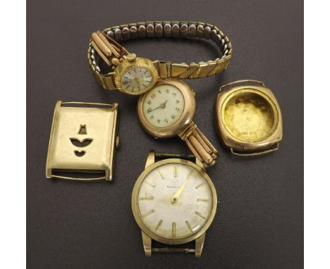 Arcadia 9ct digital gentleman's wristwatch, import hallmarks for Glasgow 1932, 15 jewels, 32mm x 25mm (at fault), 9ct cushion