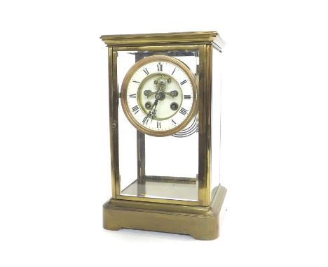 French four glass two train mantel clock, the S. Marti movement striking on a gong, the 3.75" white chapter ring enclosing a 