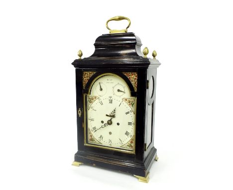 English ebonised double fusee verge bracket clock, the movement with engraved back plate signed Marshall, Lincoln and strikin