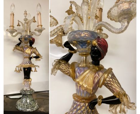 CLASSIC 1950 MURANO &amp; GOLD 3 BRANCH TABLE LAMP LEAF IS MISSING