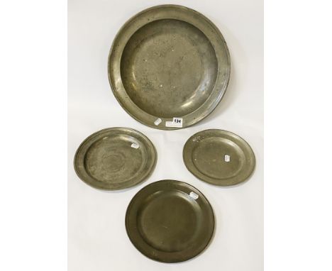 EARLY PEWTER PLATES (3+1) POSSIBLY 18TH CENTURY