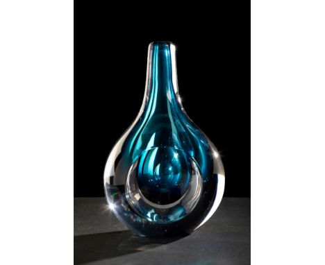 VICKE LINDSTRAND (Gothenburg, Sweden 1904 - 1983 ), for KOSTA. Sweden ca. 1950.Blown glass vase.Hand signed with burin "kosta