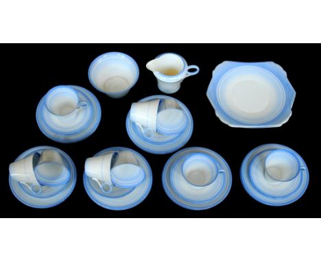 A SHELLEY BONE CHINA BLUE BANDED TEA SERVICE, PRINTED MARK,  PATTERN W12474