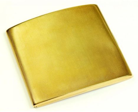 A 9CT GOLD CIGARETTE CASE, WITH CONCEALED CLASP, ENGINE TURNED, BIRMINGHAM 1928, 114.2G 