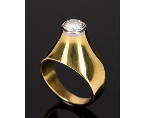 Herta &amp; Friedrich Gebhart, Ring 18K Gold BrilliantHerta &amp; Friedrich GebhartRing. 18K Gold, Brillant. Ringdurchmesser 