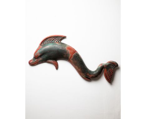 XXL Dolphin Ceramic wall sculpture, Grootenburg, Paul DreslerTöpferei Grootenburg, Paul Dresler, KrefeldGroßes Delfin-Wandrel
