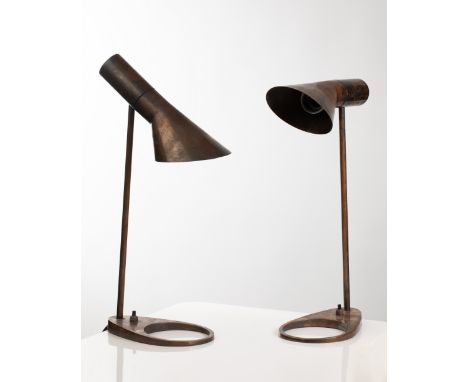 A. Jacobsen L. Poulsen 2 copper Table Lamps AJ VisorArne Jacobsen, (1902-1971)Louis Poulsen, KopenhagenDesign 19572 Tischleuc