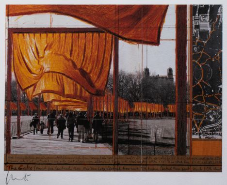 Christo*, The Gates, Lithography, fabric sample and 2 brochuresChristo* (Christo Javatscheff),  (1933-2020)The Gates. Farblit