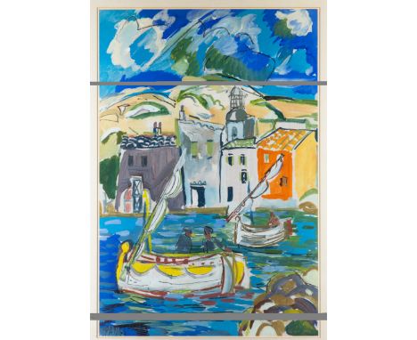 Herbert Zangs*, View of a southern coast village with boatsHerbert Zangs*, (1924-2003)Südländische Uferszene mit Dorfansicht 