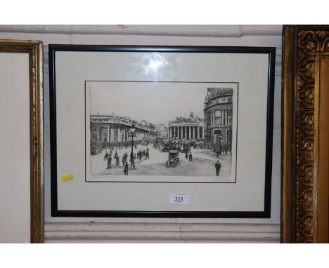 N.S. Jadelaw, etching depicting the Bank and Exchange circa 1915/16, info verso 