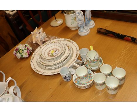 A small quantity of Copeland Spode "Cowslip" dinnerware; Royal Doulton tea ware; floral encrusted ornament etc. 