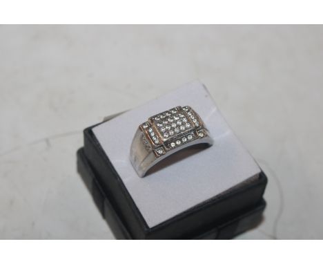 A men's Sterling silver and diamond set ring size R/S, approx. 8gms total weight