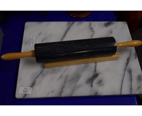 MARBLE BOARD WITH ROLLING PIN ON WOODEN MOUNTS