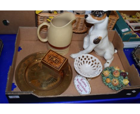 BOX CONTAINING CERAMIC ITEMS INCLUDING GRAYS POTTERY JUG AND MODEL OF A TERRIER
