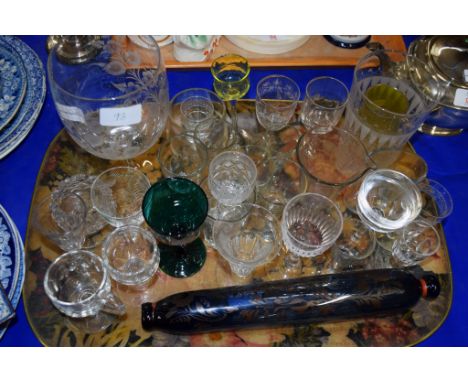 TRAY CONTAINING GLASS ROLLING PIN AND OTHER GLASS WARES