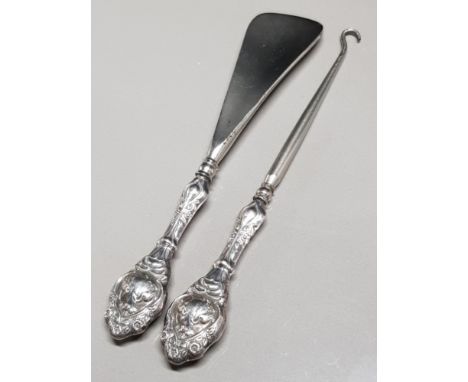 HALLMARKED BIRMINGHAM SILVER HANDLED BUTTON HOOK AND SHOE HORN