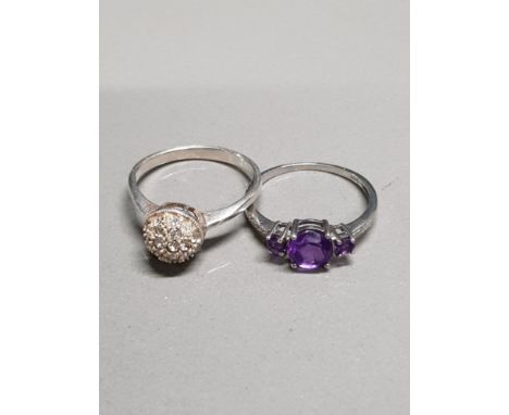 SILVER AMETHYST RING AND CZ CLUSTER RING SIZES R1/2 AND S1/2 GROSS WEIGHT 4.5G