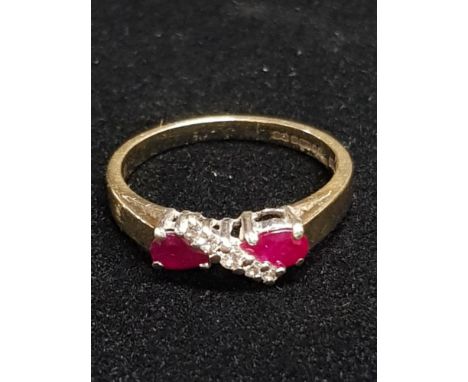 9CT YELLOW GOLD RUBY AND DIAMOND RING SIZE O GROSS WEIGHT 2.4G