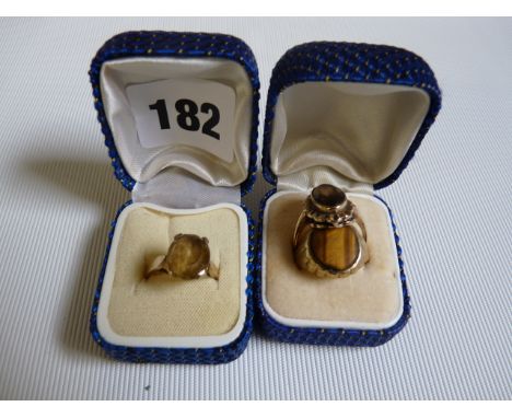 9ct Gold Tigers Eye set ring and 2 other 9ct Gold rings 