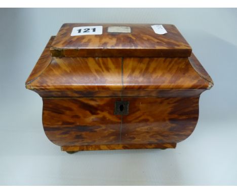 19thC Tortoise Shell Tea Caddy on bun feet 