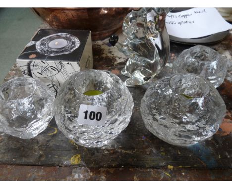 5 Kost Boda pressed glass candle light holders and a Konstglas of Sweden Squirrel 