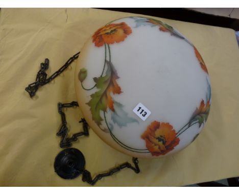 1930s Art Deco Poppy decorated ceiling lamp with chains