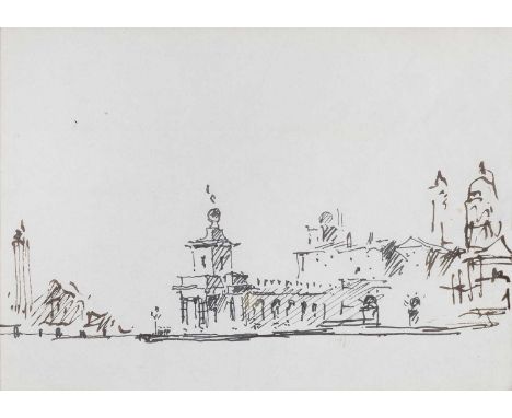 Hugh Casson (1910-1999)Venetian scene, ink sketch, signed with initial 'H' in pencil, 13.5 x 18.5cm; and William Powell Frith
