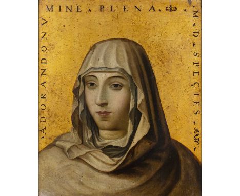 Follower of Fra Bartolomeo (1432-1517)The Madonna, oil on panel, inscribed in ink to old label verso, 40 x 34cm; in Italian c
