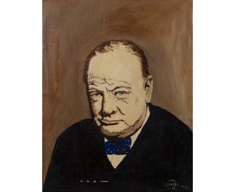 Lofty Quinlan (20th century)Portrait of Churchill 1941, signed, inscribed '1941', oil on canvas, 49.5 x 39cm Exh. R.A. Exhibi