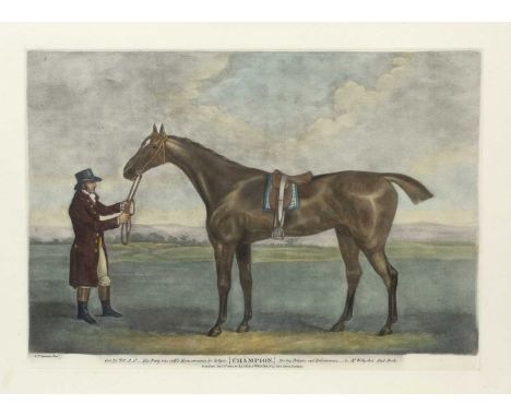 After John Nost Sartorius'Champion', mezzotint engraving with hand-colouring, Laurie and Whittle pubs. 25 x 35cm; and five fu