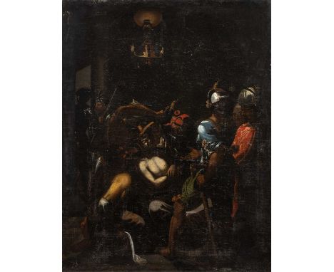 17th century Continental schoolThe Execution of St John, oil on canvas, 61.5 x 48cm, unframedHas an old lining. The paint sur