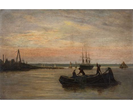 Henry Martin (1835-1908)'Morning on the Scheldt' and 'Evening on the Scheldt', a pair, signed, oils on panel, 17.5 x 25.5cm, 