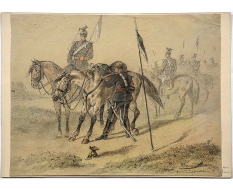 Arthur von Ferraris (1856-1936/40)The cavalry, signed, pencil and watercolour, 24.5 x 32cm, unframedLots 120 -142, a collecti