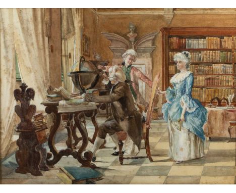 E* Cenni (?)The Connoisseur, signed, watercolour, 39 x 52cmLate 19th century.  Grubby in places and scattered areas of light 