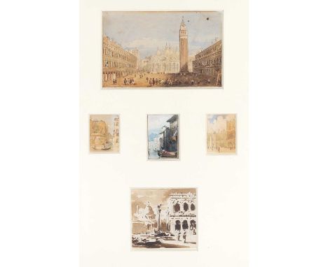 Circle of Samuel Prout (1783-1852)St Mark's Square, Venice, watercolour, 10 x 14.5cm; four further small venetian watercolour