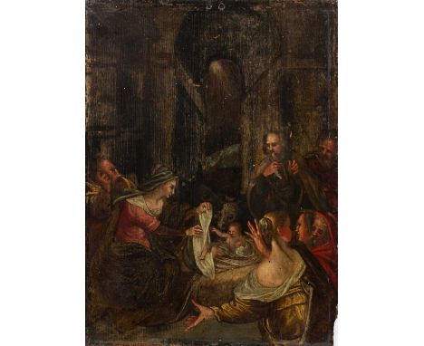 17th century Continental schoolThe Nativity, oil on panel, 45 x 33cm, unframed