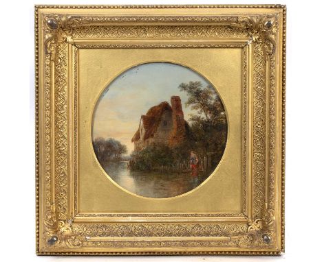 Robert Burrows (1810-1883)'Morning' and 'Evening', a pair, signed with monograms, oils on panel, 20cm tondo (2)