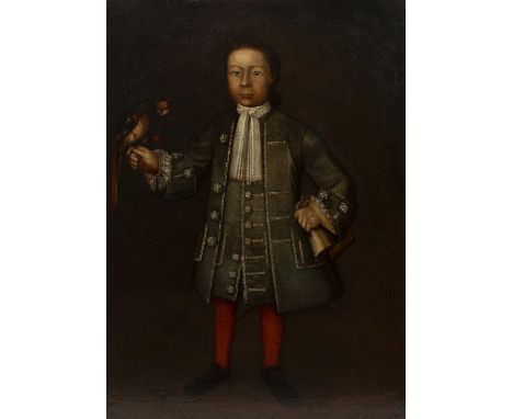 English provincial school (early 18th century)Full length portrait of a child, smartly dressed and with parrot to his right h