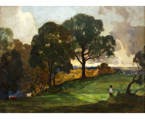 Rex Vicat Cole (1870-1940)'Yorkshire Landscape', signed, oil on panel, 29 x 39cm Exh. The Royal Institute of Oil Painters, No