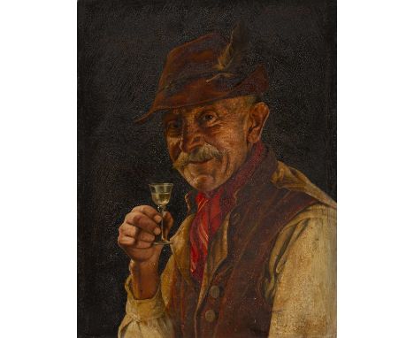 Franz Xavier Wolfle (1896-1989)A welcome drink, signed, oil on panel, 18 x 14cm, unframed