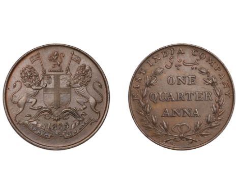 The Uniform Coinage of India, East India Company, Victoria, original copper mule Quarter-Anna, 1835 [1846-7+], obv. type A, B