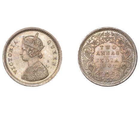 The Uniform Coinage of India, British Imperial Period, Victoria, silver 2 Annas, 1862, type II, Madras, crowned and robed bus