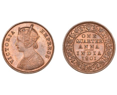 The Uniform Coinage of India, British Imperial Period, Victoria, original copper Proof Quarter-Anna, 1901, type II, Calcutta,