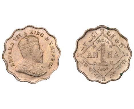 The Uniform Coinage of India, British Imperial Period, Edward VII, cupro-nickel Anna, 1909b, Bombay, crowned bust right, incu