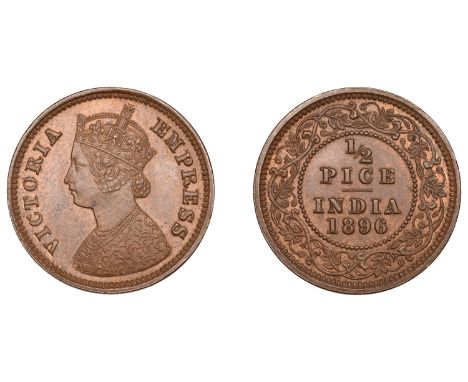 The Uniform Coinage of India, British Imperial Period, Victoria, original copper Proof Half-Pice, 1896, Calcutta, crowned and