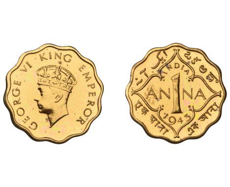 The Uniform Coinage of India, British Imperial Period, George VI, nickel-brass Proof restrike mule Anna, 1943, type I, Calcut